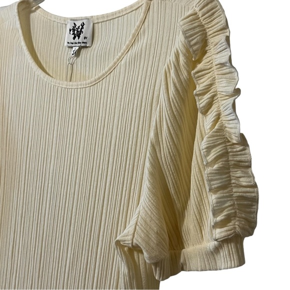 Who Wear What When Where Cream Shirt Puff Sleeve Large Ribbed Textured Coquette - Picture 4 of 11
